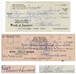 Moe Howard Lot of Two Checks Signed -- Dated 26 September 1960 Measuring 7 x 3.25, and 8 November 1962 Measuring 8.25 x 3 -- Very Good Condition